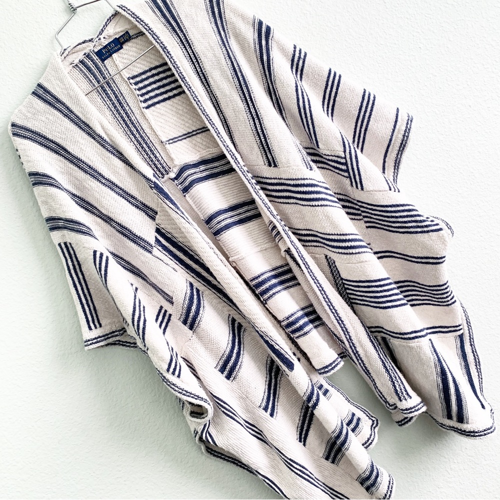 POLO RALPH LAUREN linen cotton blend poncho open cardigan style XS/S striped